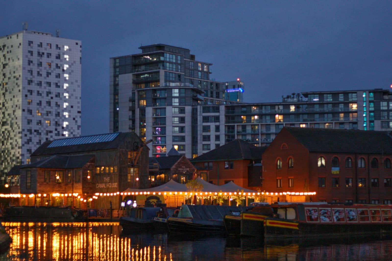 Birmingham canalside buildings along the water