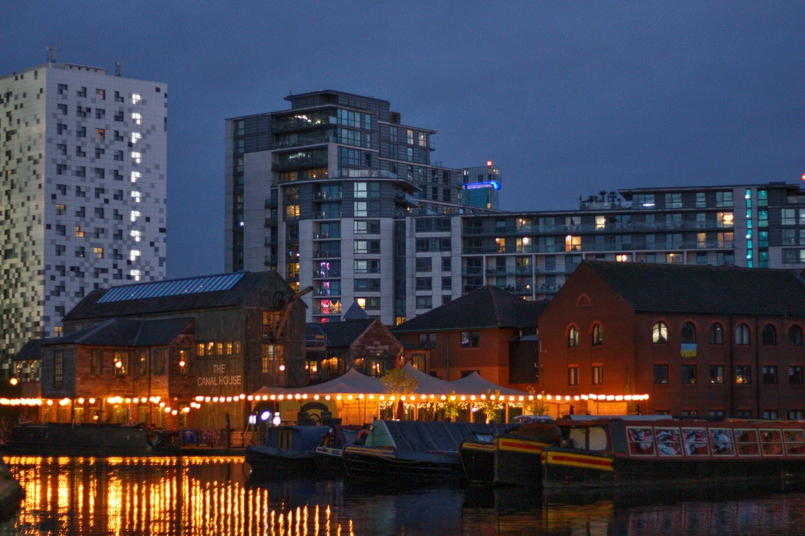 Birmingham canalside buildings along the water